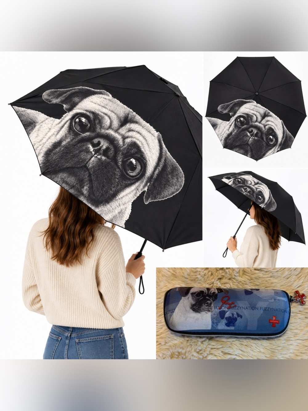 vintage Fuzzy Nation Pug umbrella